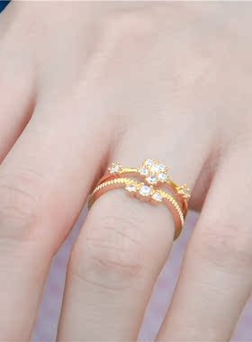 水钻花朵皓石微镶两件套关节尾戒