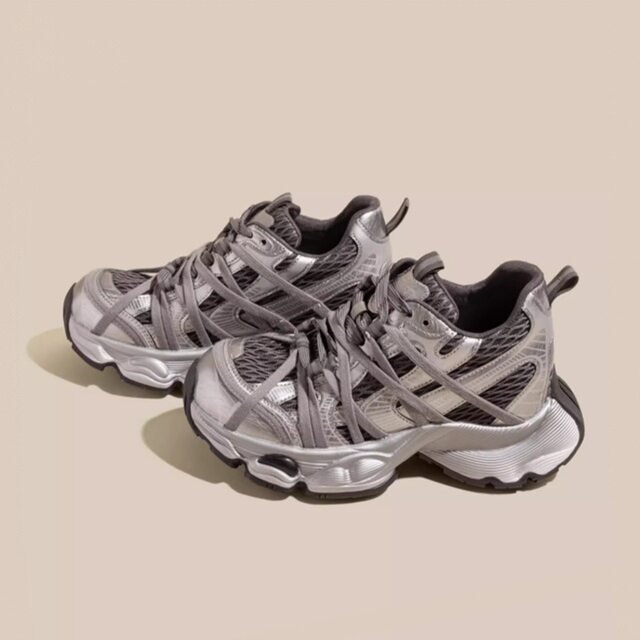 European station genuine leather dad shoes for women 2025 spring new style breathable mesh straps to show feet small sports street casual shoes