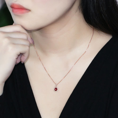 双保险万能扣18K玫瑰金鸽血红宝石蕾丝吊坠 百搭钻石复古项链女款 - 图2
