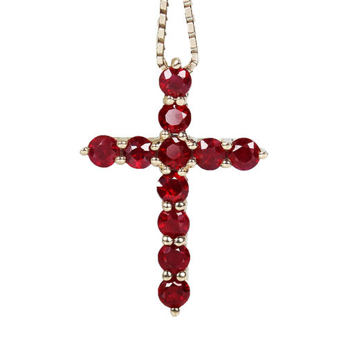 18K玫瑰金天然深红色红宝石十字架吊坠 2.2mm圆形男女款项链定制 - 图3