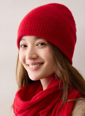 100%山羊绒帽子女秋冬双层加厚保暖骑行护耳东北纯色针织堆堆冷帽