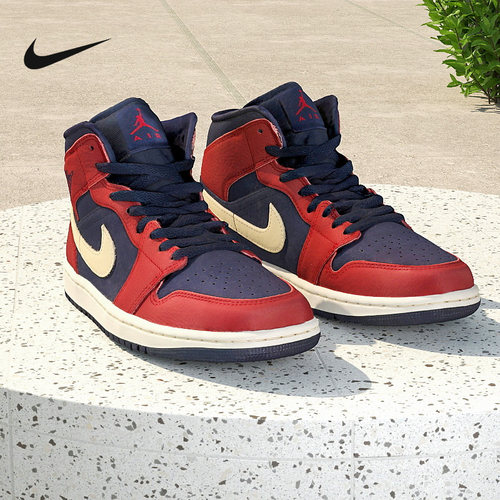 耐克男鞋Nike Air Jordan 1 AJ1红蓝中帮运动鞋篮球鞋IO7449-600 - 图0