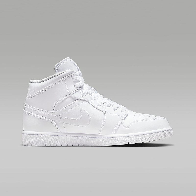 耐克男鞋Air Jordan 1 Mid AJ1 纯白 中帮 复古篮球鞋 554724-136,淘宝优惠券,粉丝福利购,淘宝优惠卷