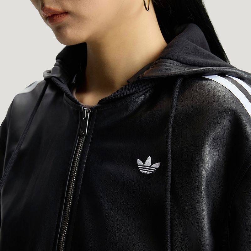 adidas阿迪达斯三叶草皮衣夹克棉衣女可拆卸连帽短款棉服 KU6857,淘宝优惠券,粉丝福利购,淘宝优惠卷
