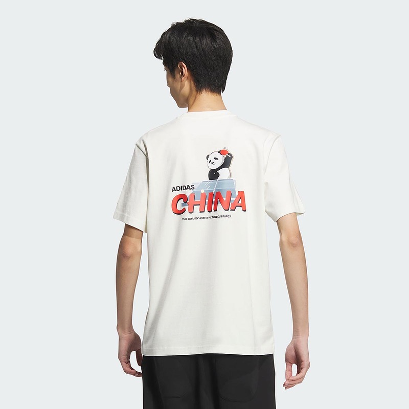 阿迪达斯男子夏季新款宽松圆领熊猫印花纯棉运动短袖T恤JI6837 - 图0