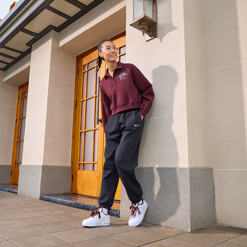 Nike耐克女子高腰加绒长裤秋冬新款宽松卫裤收口运动裤FZ5997-010,淘宝优惠券,粉丝福利购,淘宝优惠卷