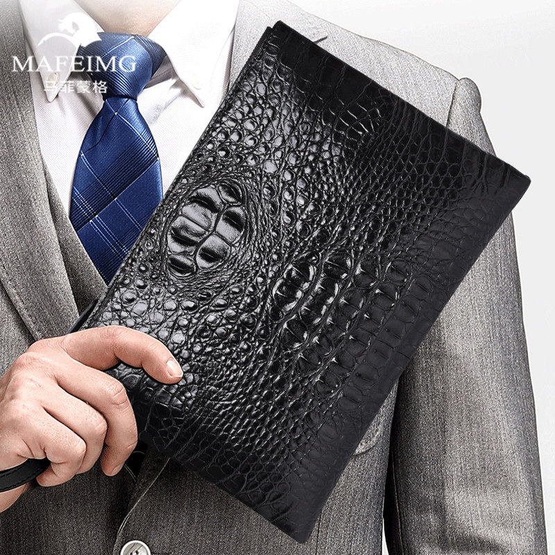 鳄鱼皮手包真皮正品男包大容量商务 马菲蒙格男士包袋