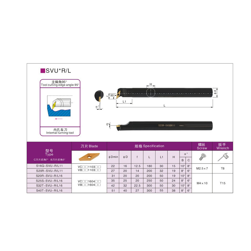 内孔数控刀杆S16Q/S20R/S25S-SVUBR16偏角95度尖刀菱形镗孔刀通孔 - 图2