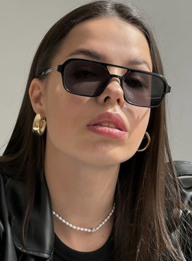 欧美ins网红同款双梁小框墨镜女豹纹蓝复古个性太阳眼镜男潮街拍