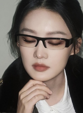 MM复古黑色半框方形太阳镜女网红辣妹凹造型Y2K英伦风斯文眼镜架