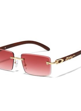 Y2K欧美风金色无框切边太阳镜2025新款气质复古御姐感凹造型眼镜