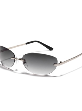 Y2K无框椭圆形墨镜ins网红辣妹同款凹造型街拍太阳眼镜男酷有质感