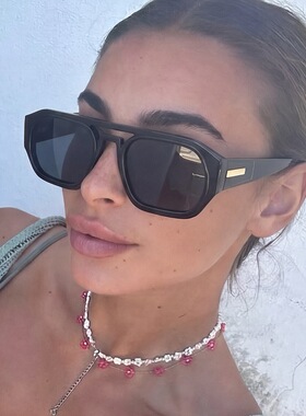 欧美复古粗框绿色飞行员式墨镜女方圆脸显瘦街拍凹造型太阳镜男潮