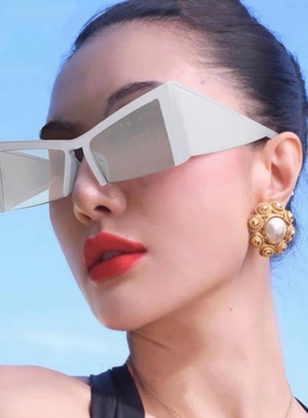 2025新款时尚个性半框太阳镜超宽腿超酷欧美风墨镜女网红遮阳街拍