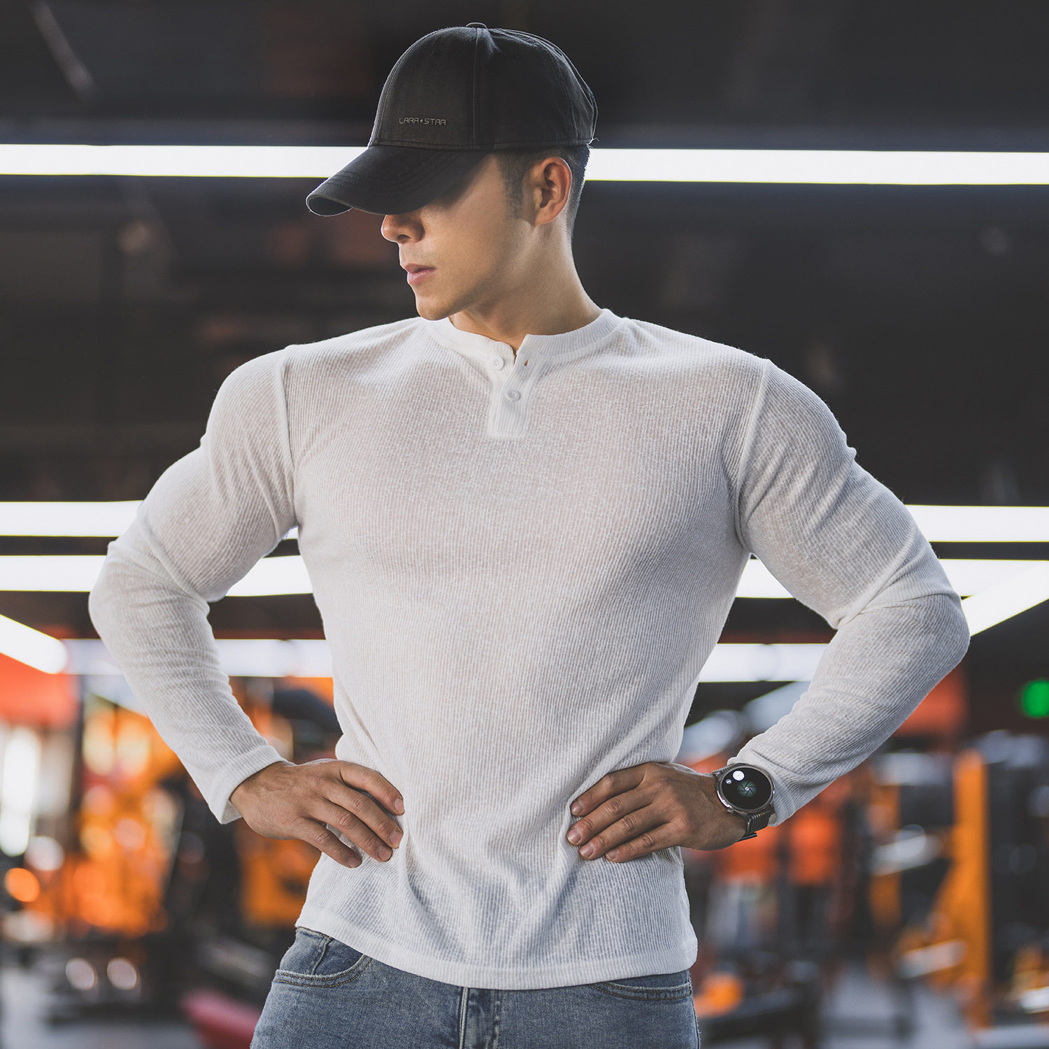 美式肌理条纹运动长袖秋季男士亨利领T恤透气休闲打底衫健身上衣,淘宝优惠券,粉丝福利购,淘宝优惠卷