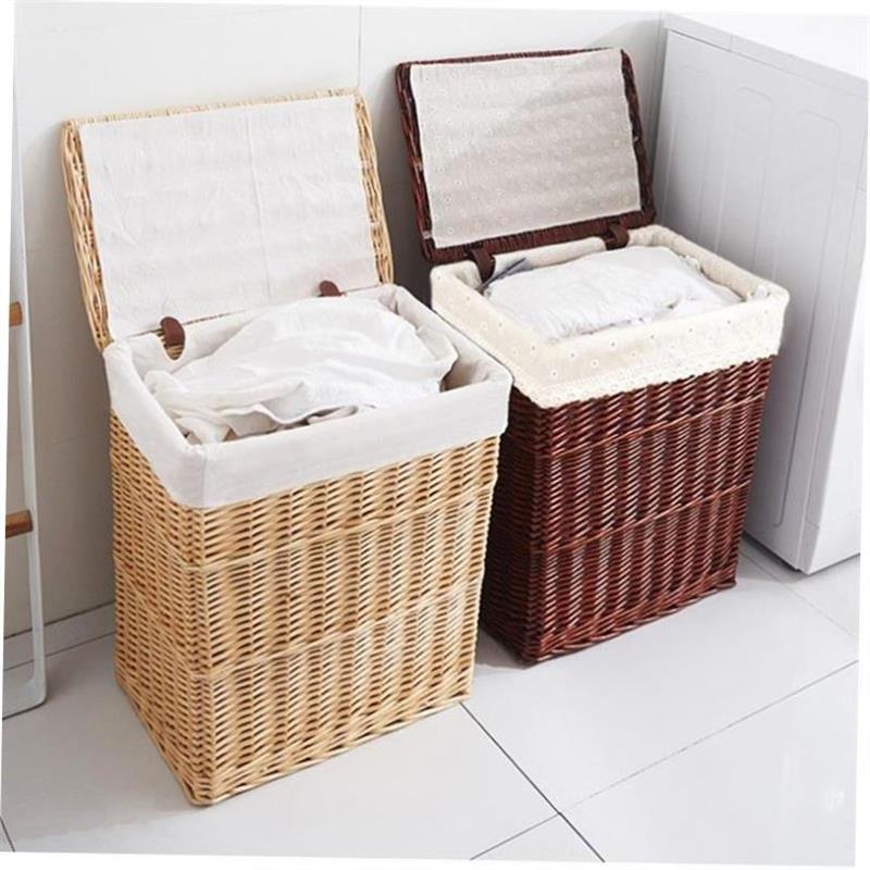 Household laundry basket Woven with rattan from a household - 图0