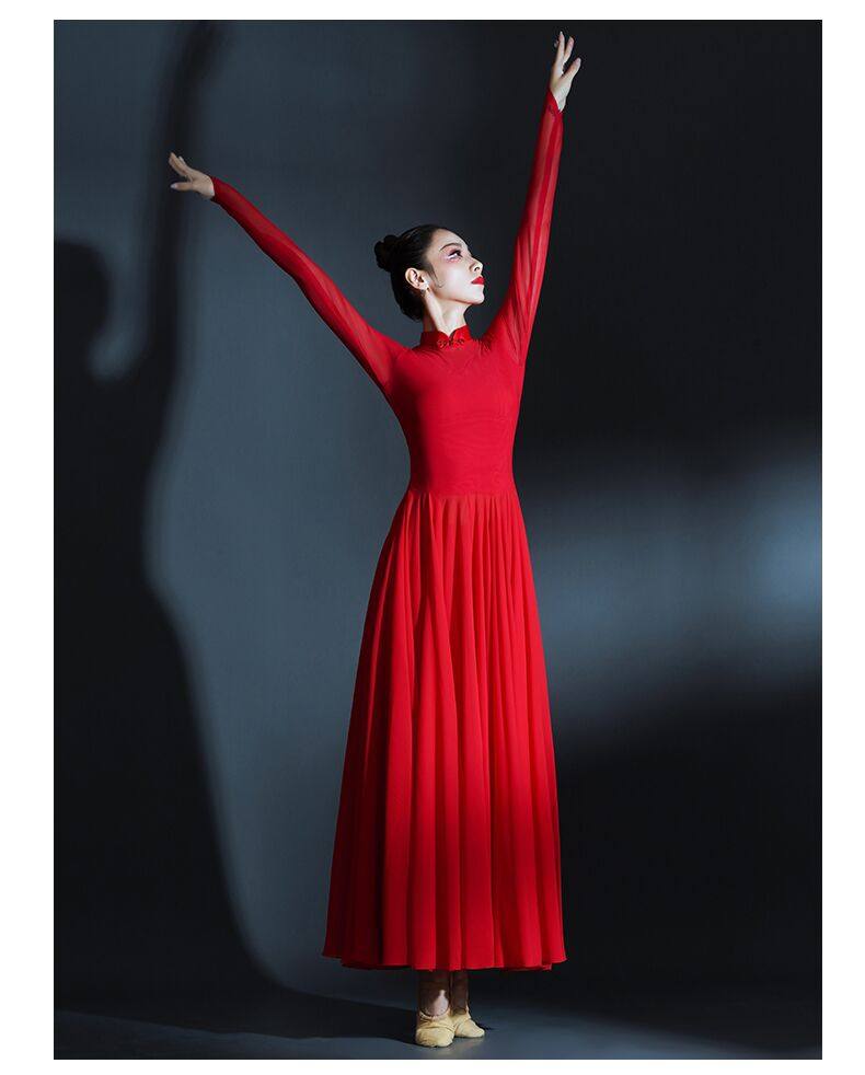 古典舞演出服女飘逸中国风开场舞大摆裙独舞伴舞现代舞蹈服装长裙_虎窝淘