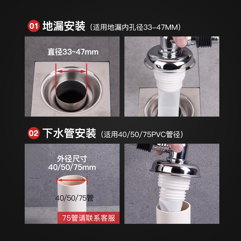 潜水艇洗衣机排水管四通地漏接头出下水管道防反防溢水二合一三通