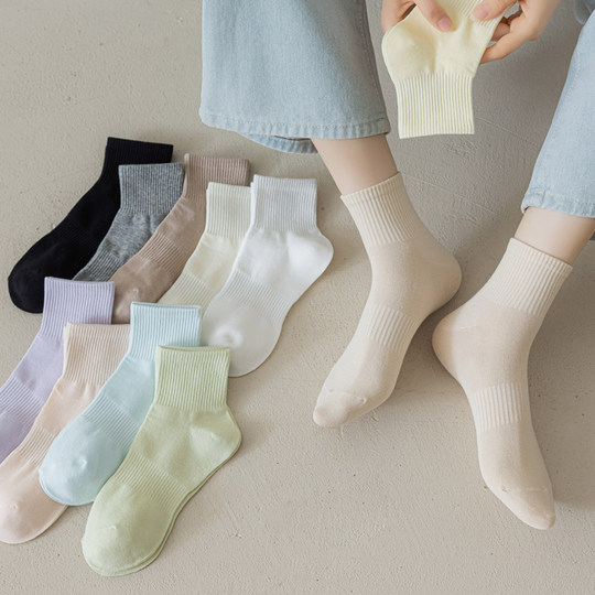 白色袜子女款中筒袜纯棉秋冬薄款女士长袜2025新款爆款女生棉袜