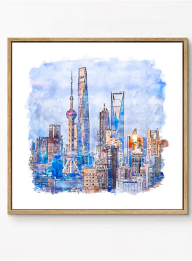 装饰画有框画挂画版画风景水彩上海街头武康路楼大楼城隍庙外滩