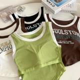 Майка топ с буквами, короткий базовый топ с чашечками, демисезонная футболка без рукавов, термобелье