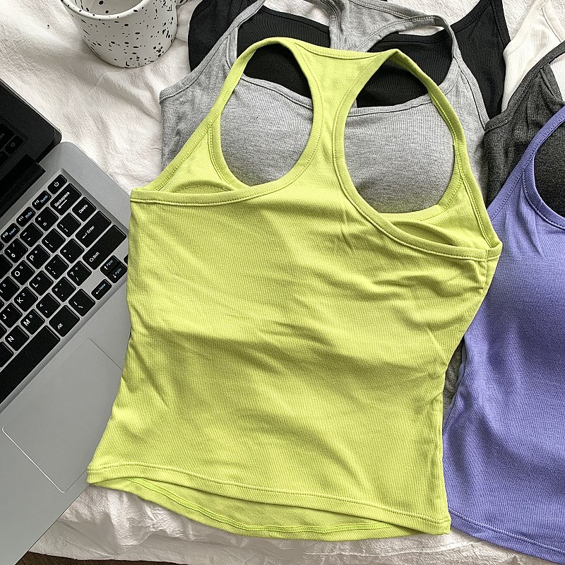 新款背心固定杯垫聚拢防震跑步瑜伽运动健身美背吊带打底单穿百搭 - 图2