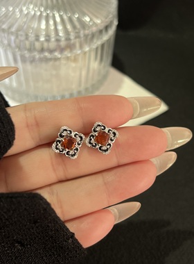 复古黄水晶S925银花朵首饰套装女