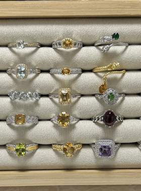 天然彩宝戒指吊坠925纯银简约女