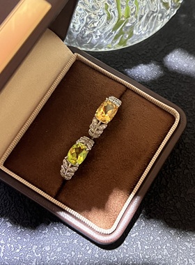 天然橄榄石黄水晶S925银戒指活口