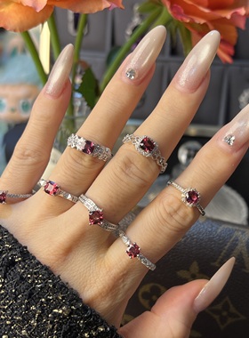 天然镁铝榴石戒指银活口精致小众