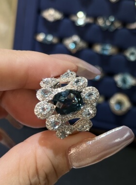 天然伦敦蓝托帕石戒指女S925银镀金轻奢高级小众设计开口指环礼物