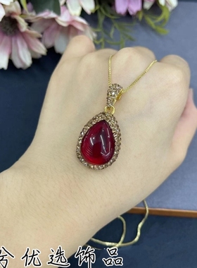 红琉璃中古小众耳坠项链耳钉戒指首饰三件套简约时尚百搭气质饰品