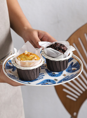 创意描金眼睛盘掌印盘家用陶瓷西餐盘甜品盘平盘早餐盘装饰摆盘