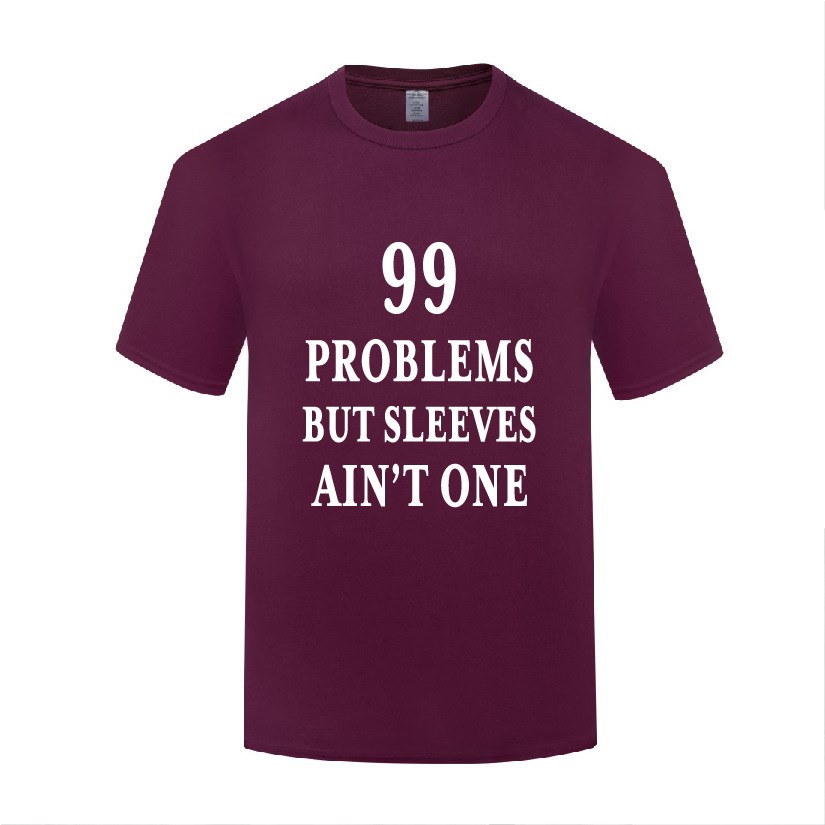 搞笑健身音乐短袖棉T恤男宽松99 Problems But Sleeves Ain't One - 图2