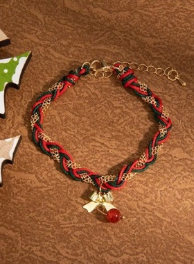 圣诞圣诞节手链金色小众氛围红绿编绳简约蝴蝶结秋冬精致编织手绳