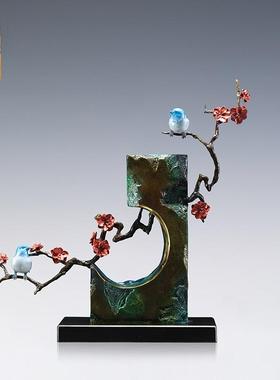 《喜上眉梢》郑家匠黄铜摆件工艺品铜器新中式家居客厅玄关装饰