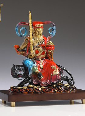 铜骑虎武财神赵公明神像五路财神摆件骑黑虎供奉门店开业招财摆件