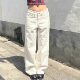 TheDINA 2026 New American Retro Drape White Brushed Straight Low Low Waist Floor-Mopping Jeans for Women