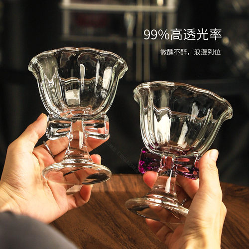 加厚高颜值玻璃水杯特调鸡尾酒高脚杯果汁冷饮咖啡杯甜品冰淇淋杯 - 图1