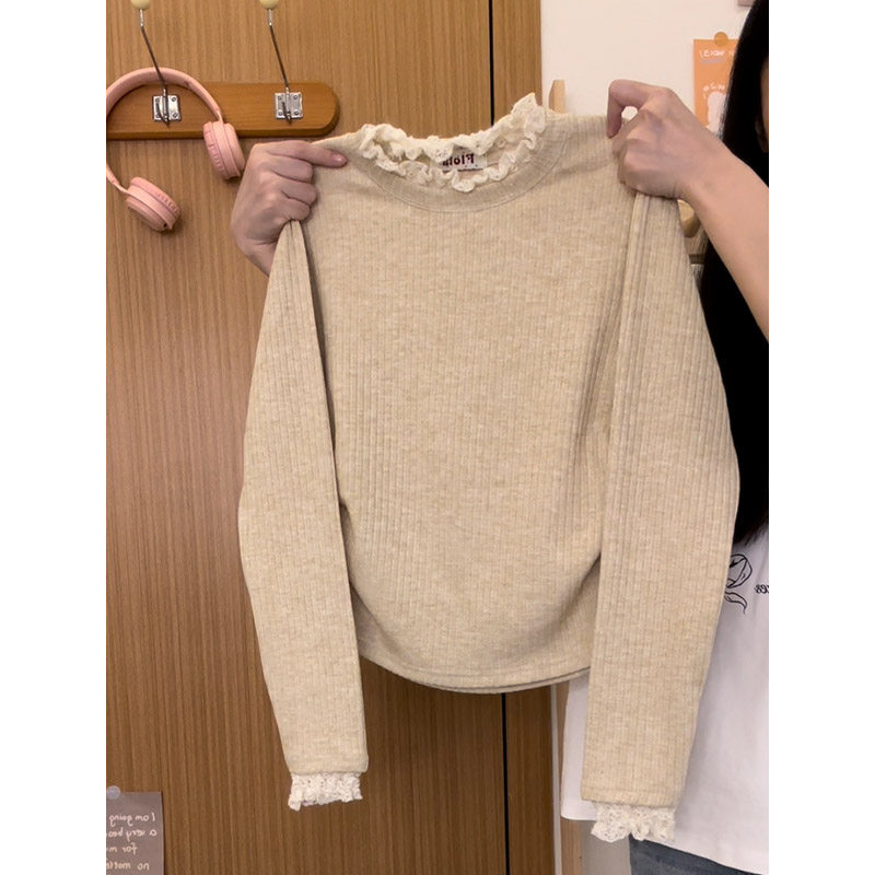 奶油的宇宙 芭蕾风蕾丝正肩针织衫长袖T恤女保暖内搭上衣2025新款,淘宝优惠券,粉丝福利购,淘宝优惠卷