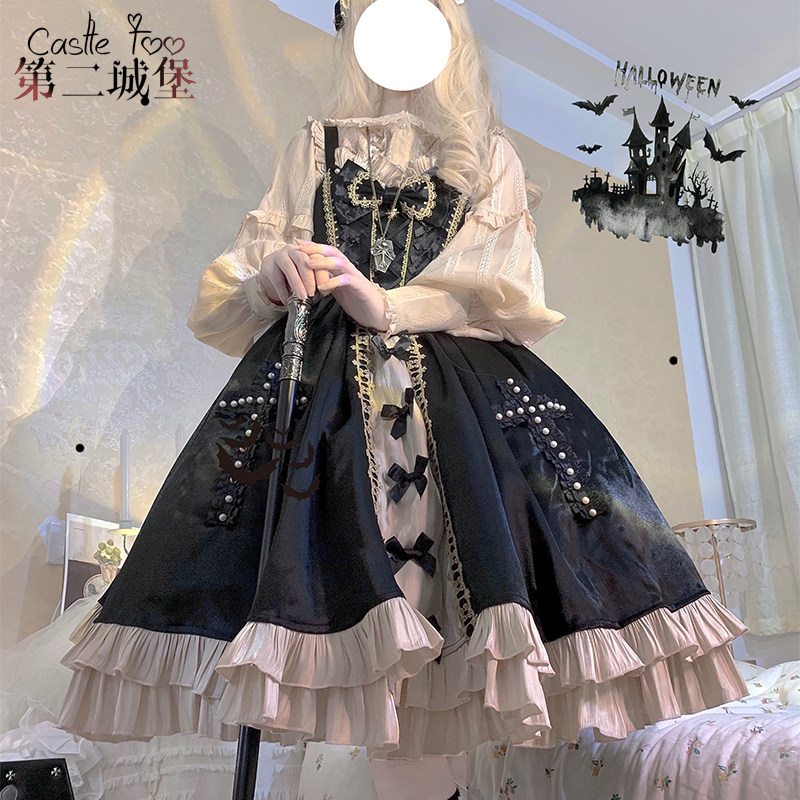 现货-第二城堡【星夜芭蕾】原创束腰Lolita JSK洛丽塔黑金连衣裙_虎窝淘