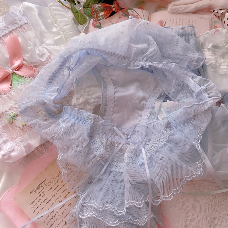 蓝色日系高颜值蕾丝内裤少女风性感纯欲可爱甜美女生三角裤短裤,淘宝优惠券,粉丝福利购,淘宝优惠卷