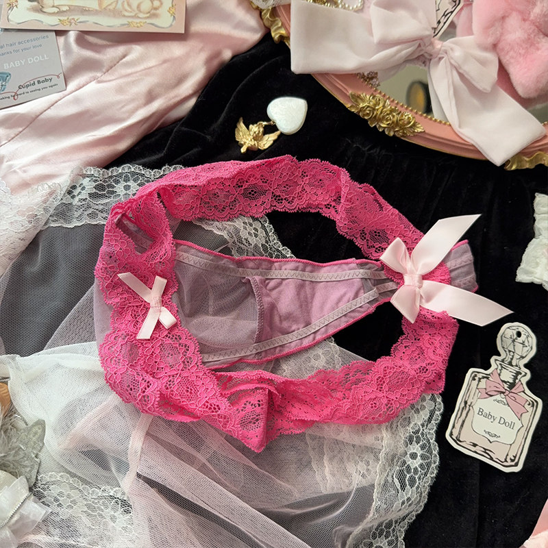 甜美蝴蝶结纯欲风性感火辣蕾丝丁字裤女内裤交叉细带网纱2025新款,淘宝优惠券,粉丝福利购,淘宝优惠卷