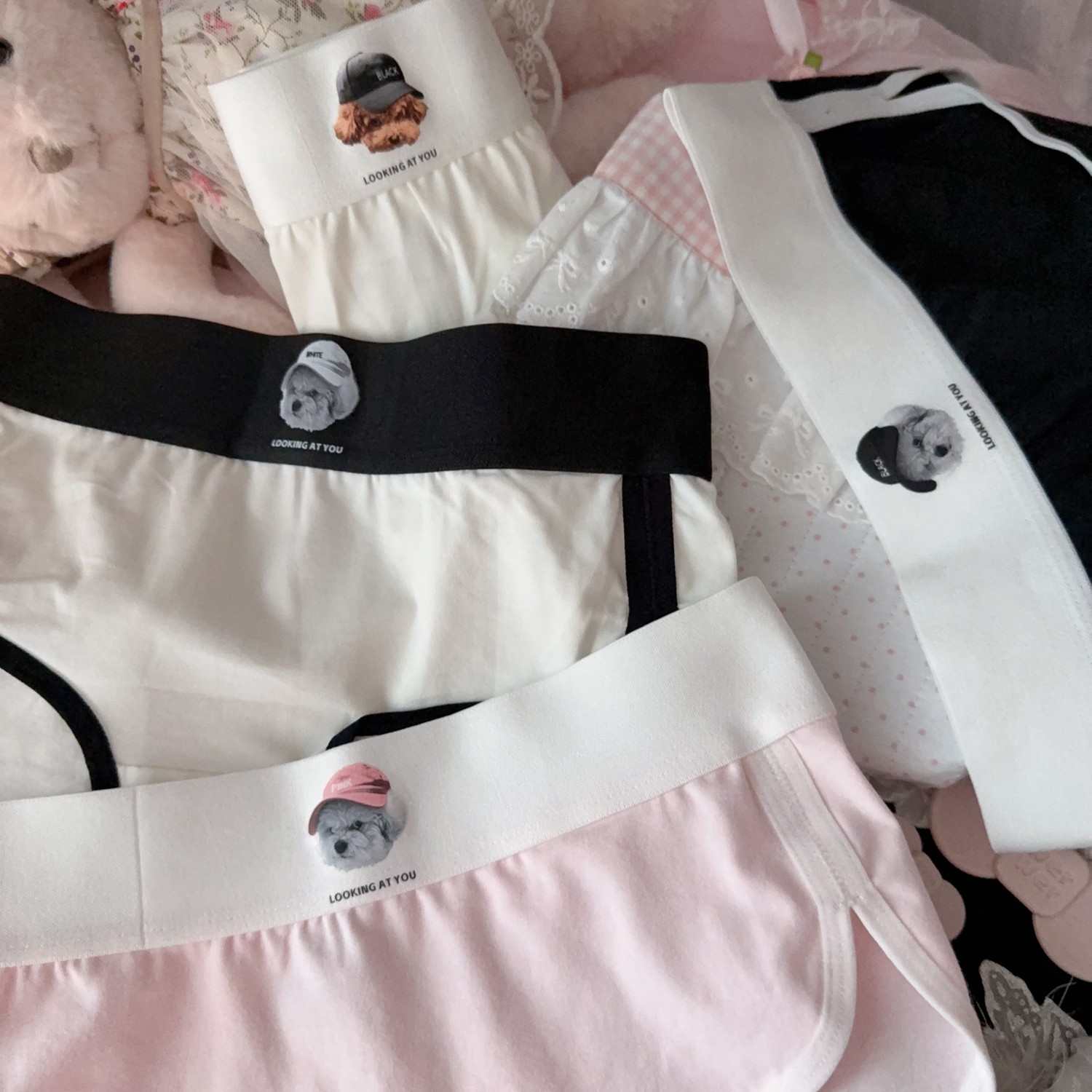 美式运动风宽边粉色泰迪狗内裤女纯棉抗菌高腰露边2026新款三角裤,淘宝优惠券,粉丝福利购,淘宝优惠卷