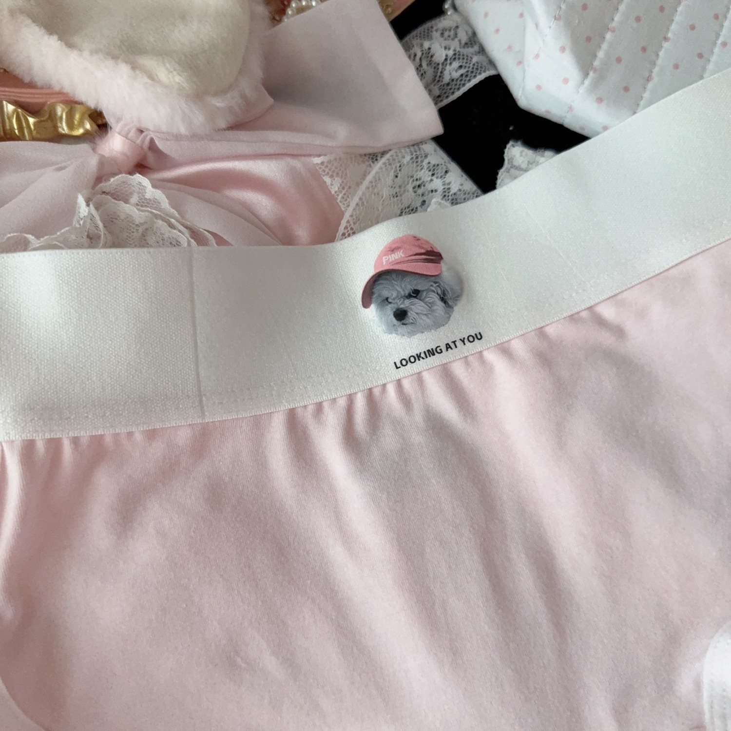 美式运动风宽边粉色泰迪狗内裤女纯棉抗菌高腰露边2026新款三角裤,淘宝优惠券,粉丝福利购,淘宝优惠卷