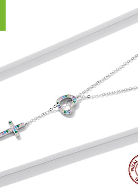 新款S925纯银爱心十字架可调