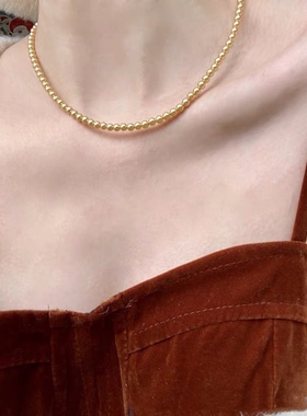 春夏新款浅金色小米粒正圆珍珠女高级感小众时尚气质锁骨链choker