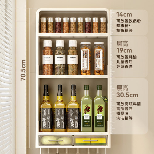 厨房置物架壁挂式免打孔调料架多功能墙上调味品收纳盒挂架收纳柜 - 图1