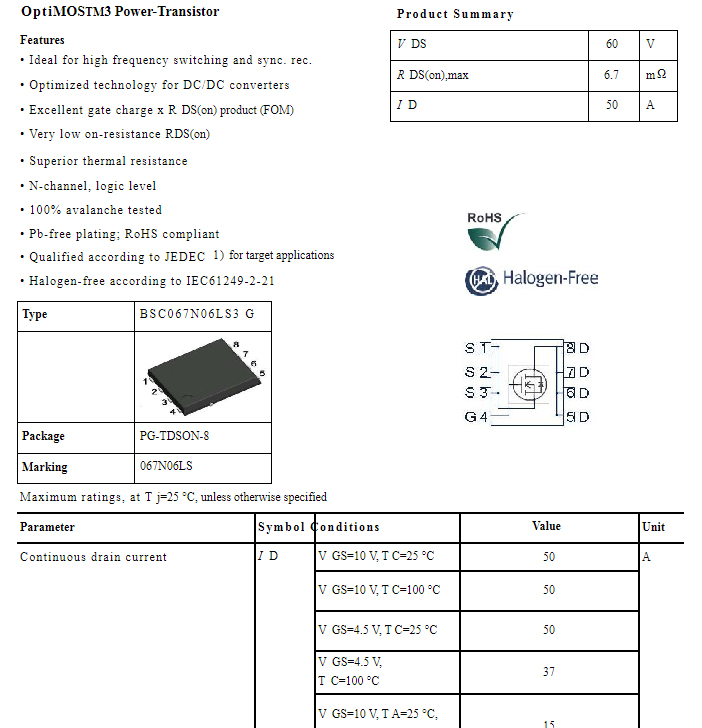 BSC067N06LS3G 丝印067N06LS 50A60V晶体管 贴片MOS管 - 图1