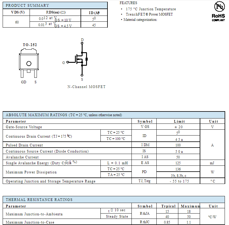 原装进口拆机 PN06L13 TO-252 贴片 MOS场效应管 N沟道 55V 50A - 图1